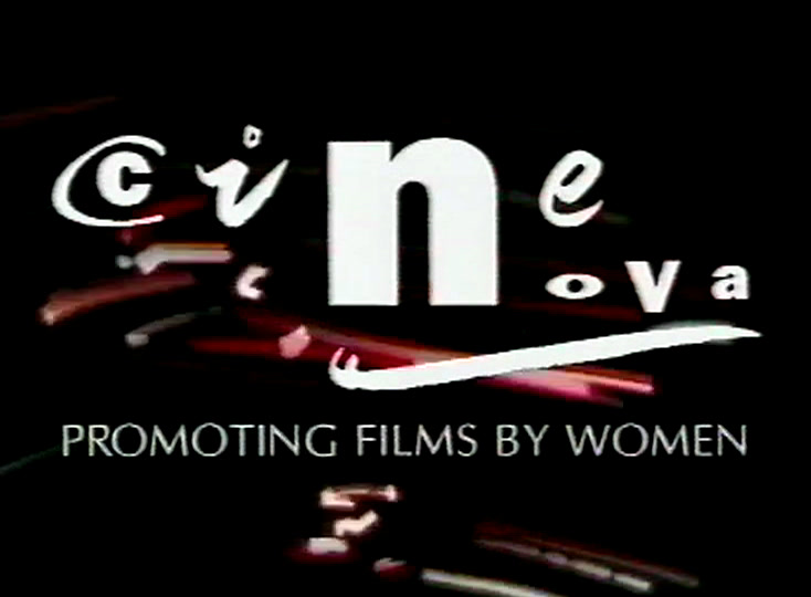 Valmis logoasetelma: cinenova siveltimellä vedetyn koukeron yläpuolella, alla PROMOTING FILMS BY WOMEN