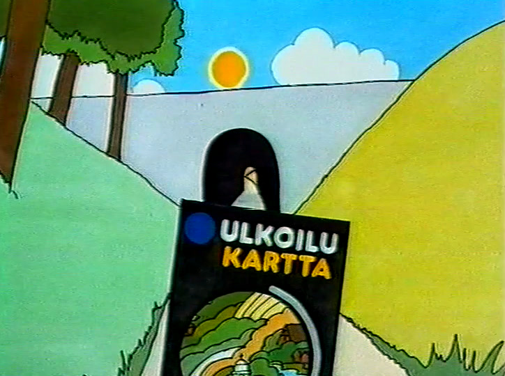 Ulkoilu Kartta -kansi avoimen viljelysmaan edessä, tienviitta ja matala aurinko.