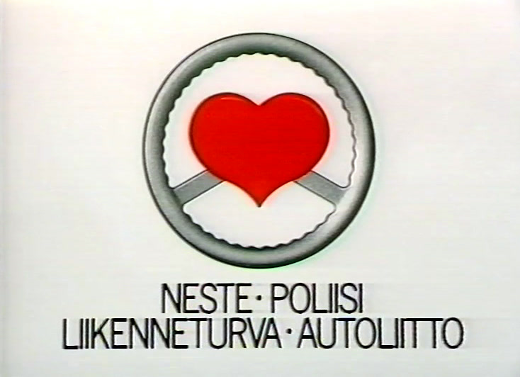 Valkoinen kortti, punainen sydän harmaassa ympyrässä neljän järjestön nimen yllä.