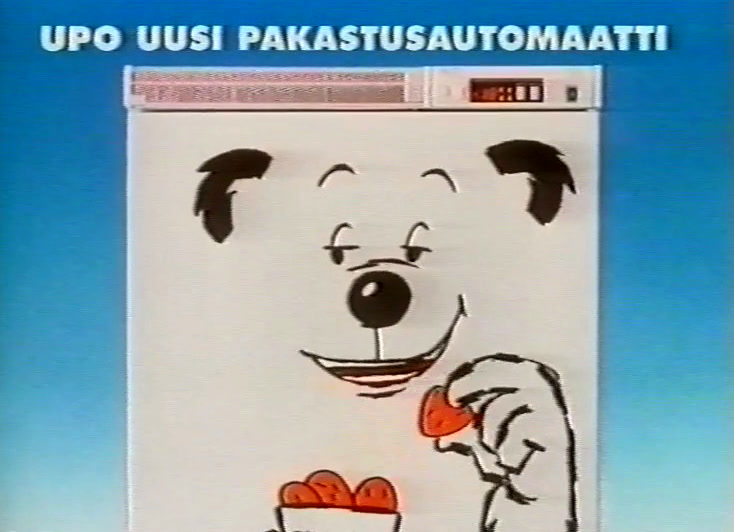 Suu ammollaan pakastin kaataa kourallisen piirrettyjä mansikoita sisään.