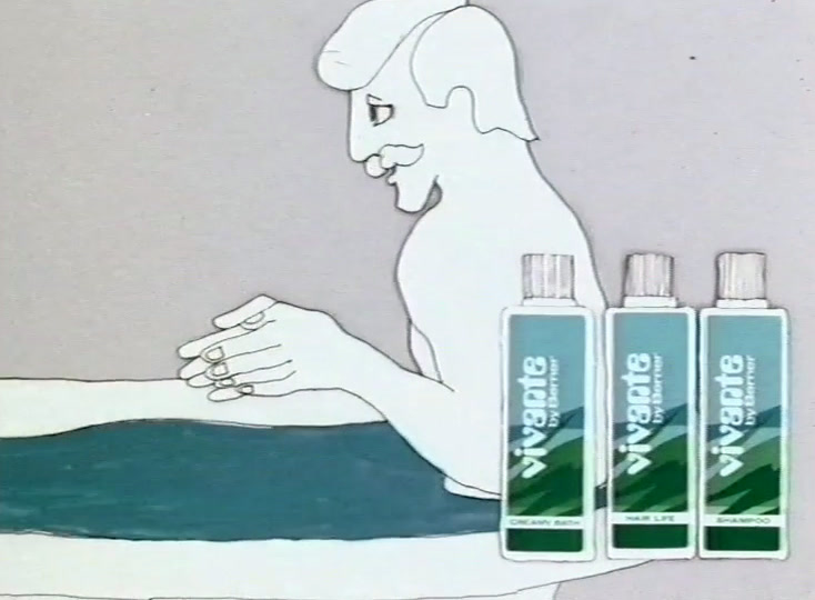 Teal water rears up in a drawn wave beside three upright Vivante bottles.