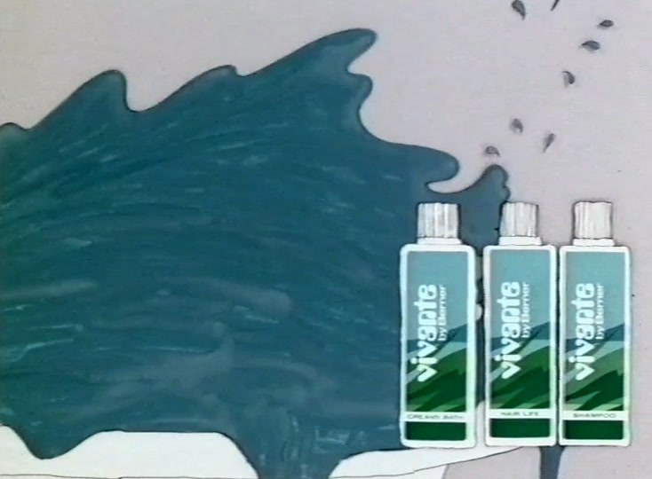 Two drawn figures share a claw-foot bath, one lathering the other’s hair; three bottles in front.