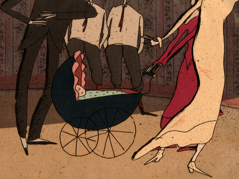 Still from The Stain, drawn animation, family scene